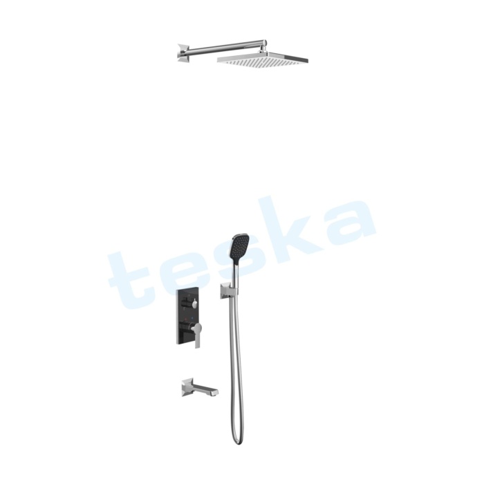 TESKA Banyo Bataryası Duş Seti Ciera Siyah Camlı Üç Yönlü