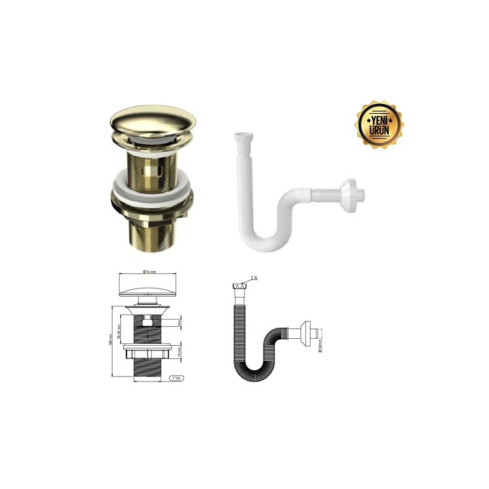 İZ YAPI  Porselen Lavabo Sifonu (gold) + Körük Dahil