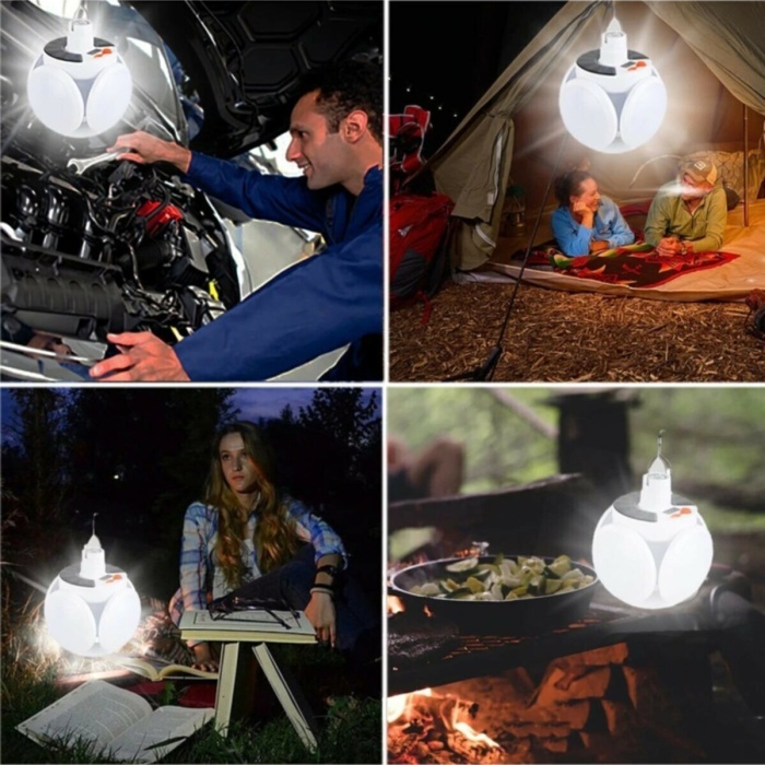 Solar Güneş Enerji Ve Usb Sarjlı 5 Kanatlı Bahçe Aydınlatma Led Askılı Pratik Kamp Lamba