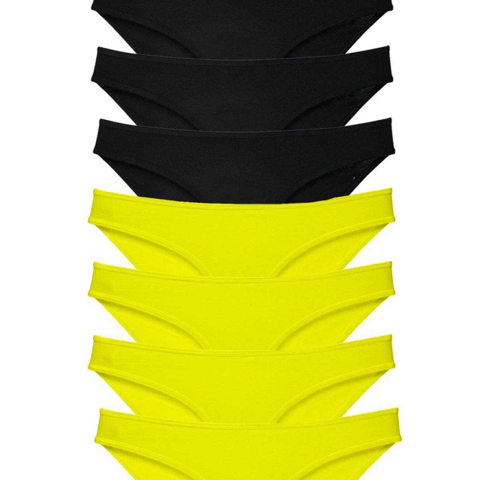 8 adet Süper Eko Set Likralı Kadın Slip Külot Sarı Siyah