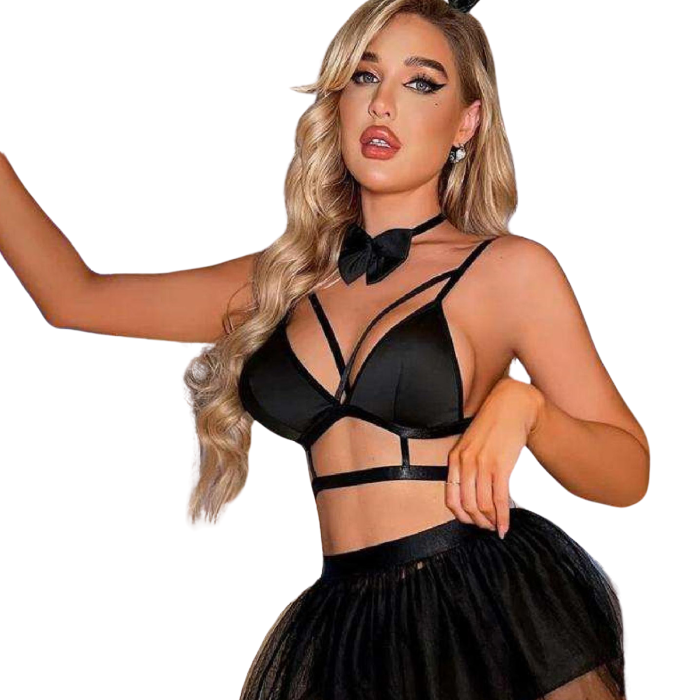Kadın Fantezi Kostüm Harness Erotik Kıyafet 20043 Siyah - Royaleks