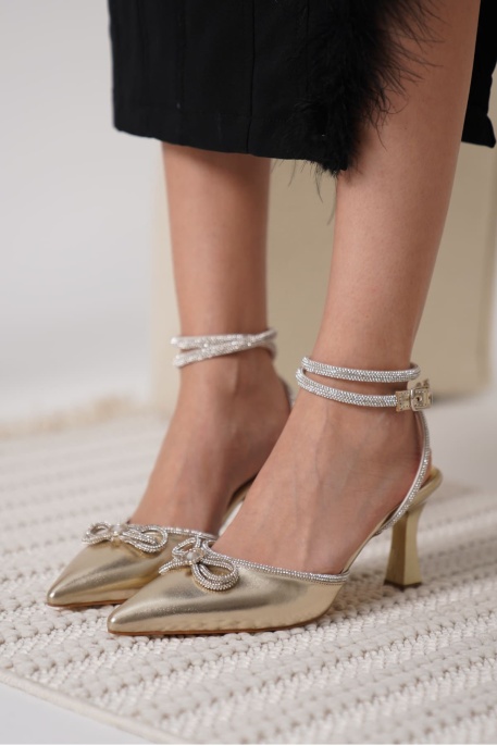 Kadın Altın Taşlı Topuklu Ayakkabı TR12MS05C