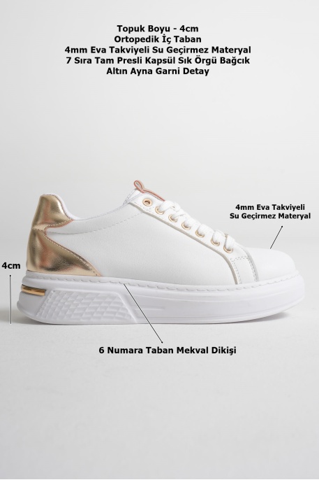 Altın Detaylı Beyaz Kadın Spor Ayakkabı TR01MS03E
