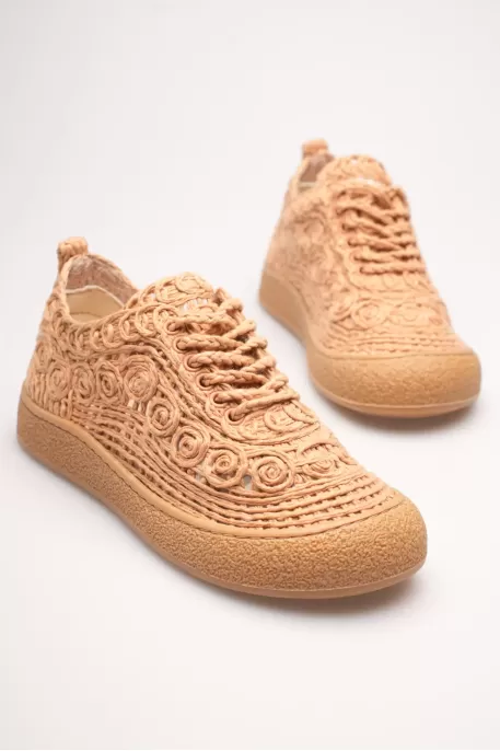 Kadın Taba Örgü Detaylı Günlük Sneaker Rahat ve Hafif Spor Ayakkabı TR01MY01D