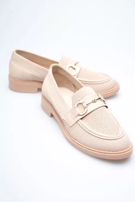 Bej Kadın Loafer Metal Tokalı Rahat Günlük Ayakkabı TR30MS02B
