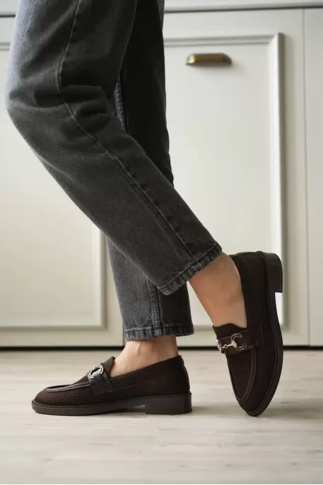 Acı Kahve Kadın Loafer Metal Tokalı Rahat Günlük Ayakkabı TR30MS02C