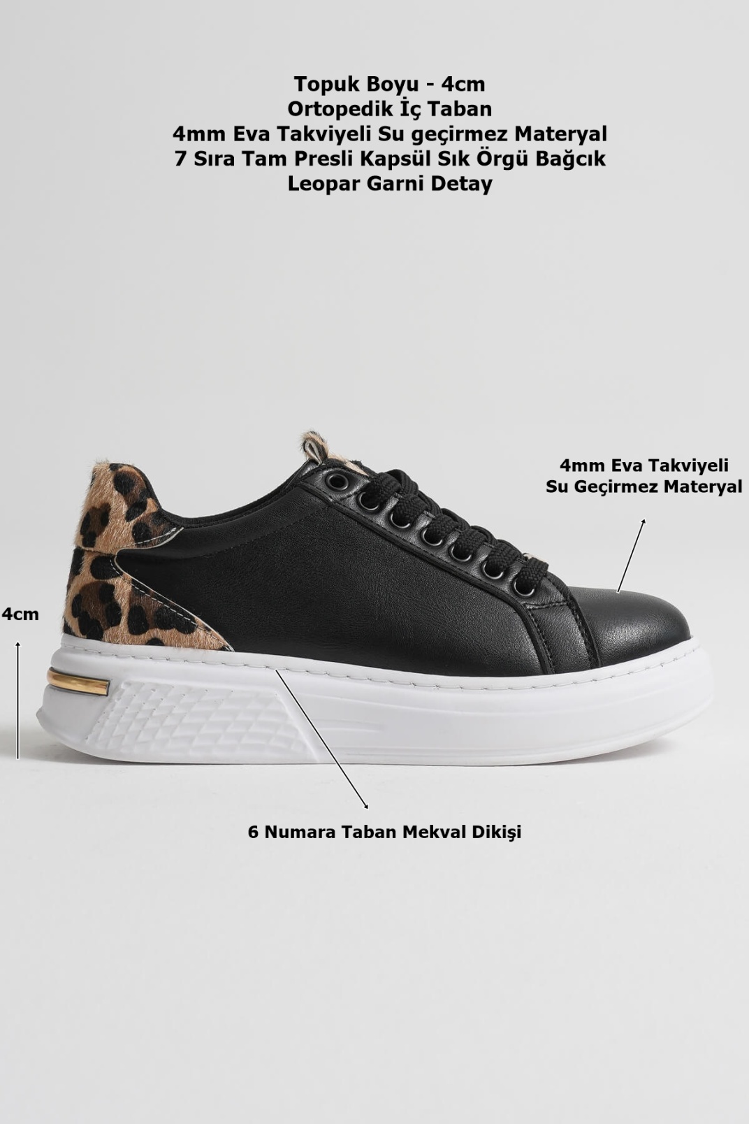 Leopar Detaylı Siyah Kadın Spor Ayakkabı TR01MS03A