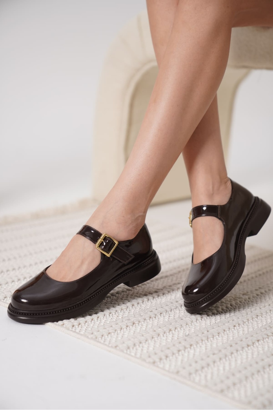 Acı Kahve Rugan Mary Jane Ayakkabı TR09MS01C