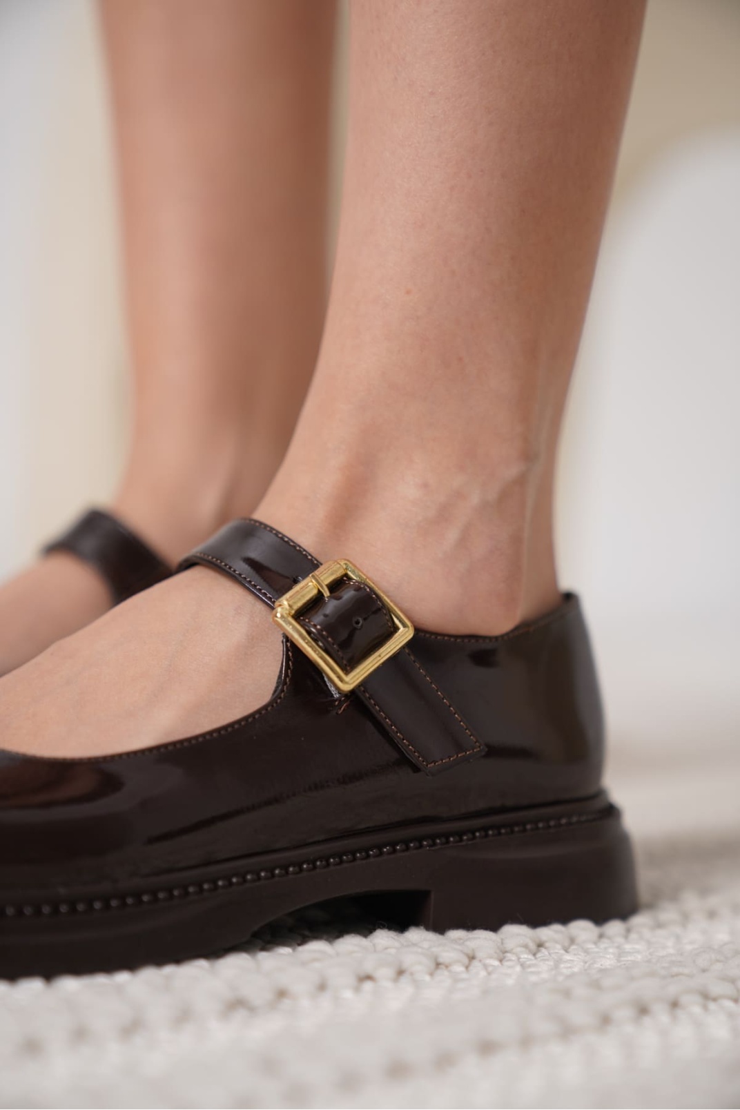 Acı Kahve Rugan Mary Jane Ayakkabı TR09MS01C