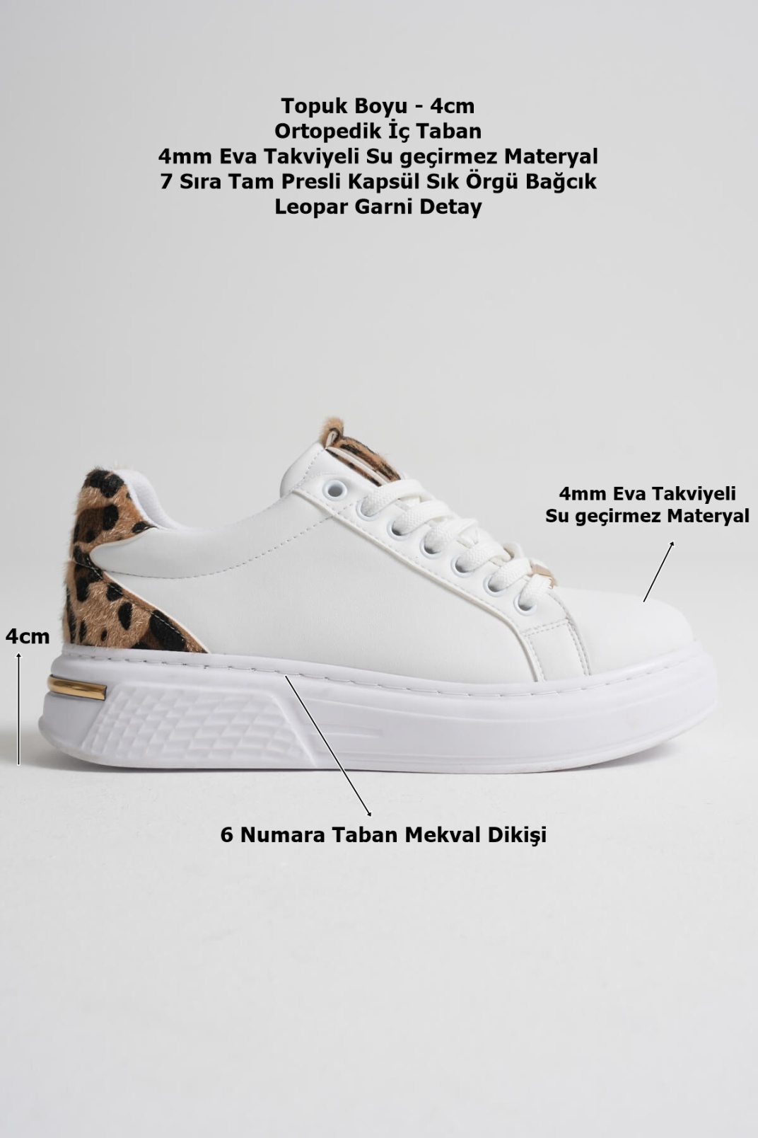 Leopar Detaylı Beyaz Kadın Spor Ayakkabı TR01MS03C