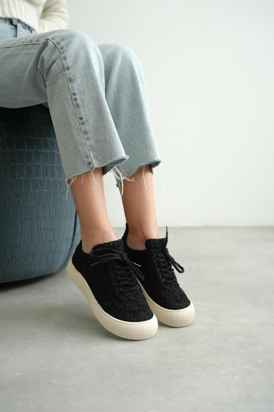 Kadın Bej Örgü Detaylı Günlük Sneaker Rahat ve Hafif Spor Ayakkabı TR01MY01A