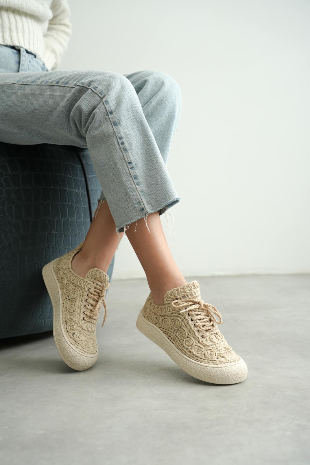 Kadın Bej Örgü Detaylı Günlük Sneaker Rahat ve Hafif Spor Ayakkabı TR01MY01C