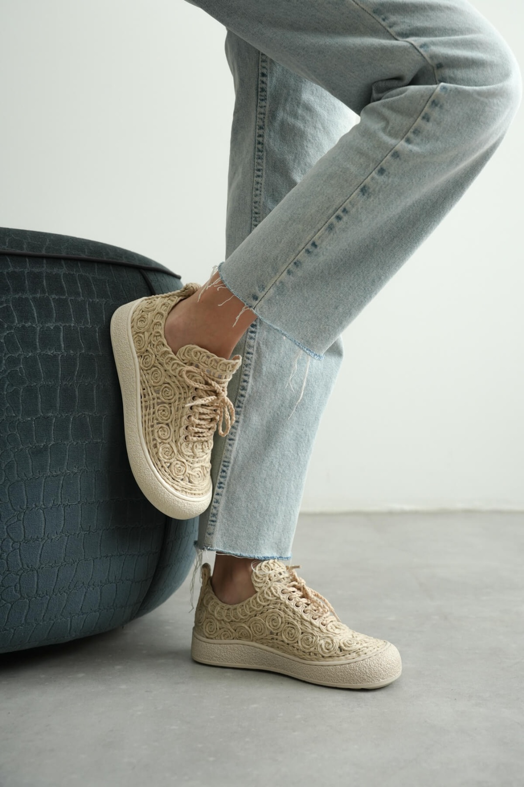 Kadın Bej Örgü Detaylı Günlük Sneaker Rahat ve Hafif Spor Ayakkabı TR01MY01C