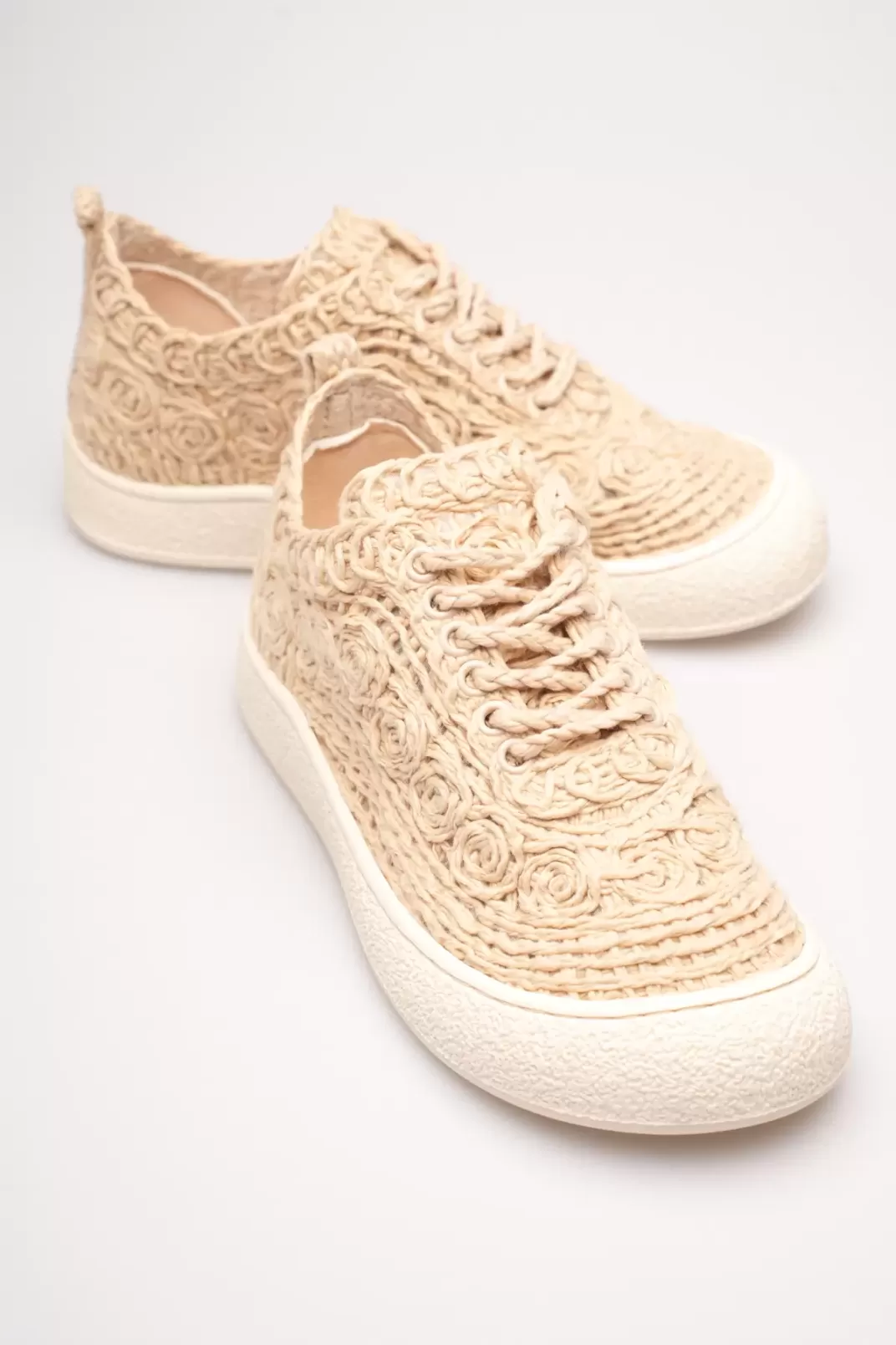 Kadın Bej Örgü Detaylı Günlük Sneaker Rahat ve Hafif Spor Ayakkabı TR01MY01C