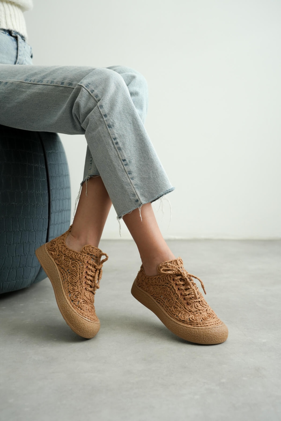 Kadın Taba Örgü Detaylı Günlük Sneaker Rahat ve Hafif Spor Ayakkabı TR01MY01D