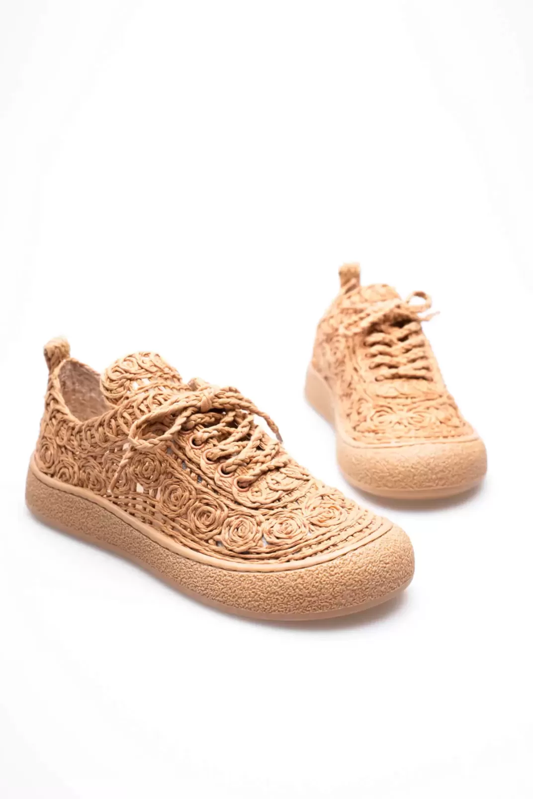 Kadın Taba Örgü Detaylı Günlük Sneaker Rahat ve Hafif Spor Ayakkabı TR01MY01D