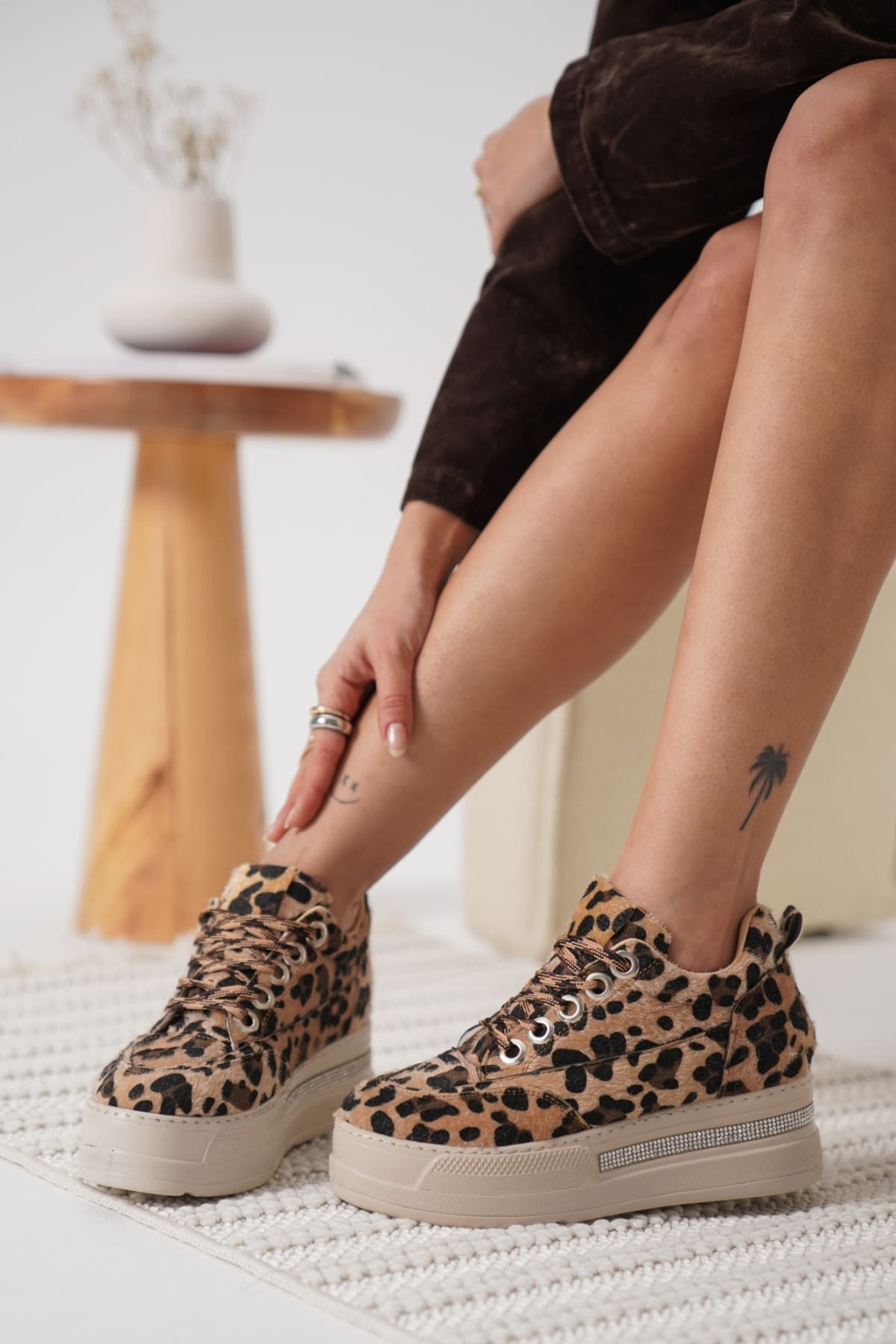 Kadın Leopar Desenli Gizli Topuklu Sneaker TR04MS01E