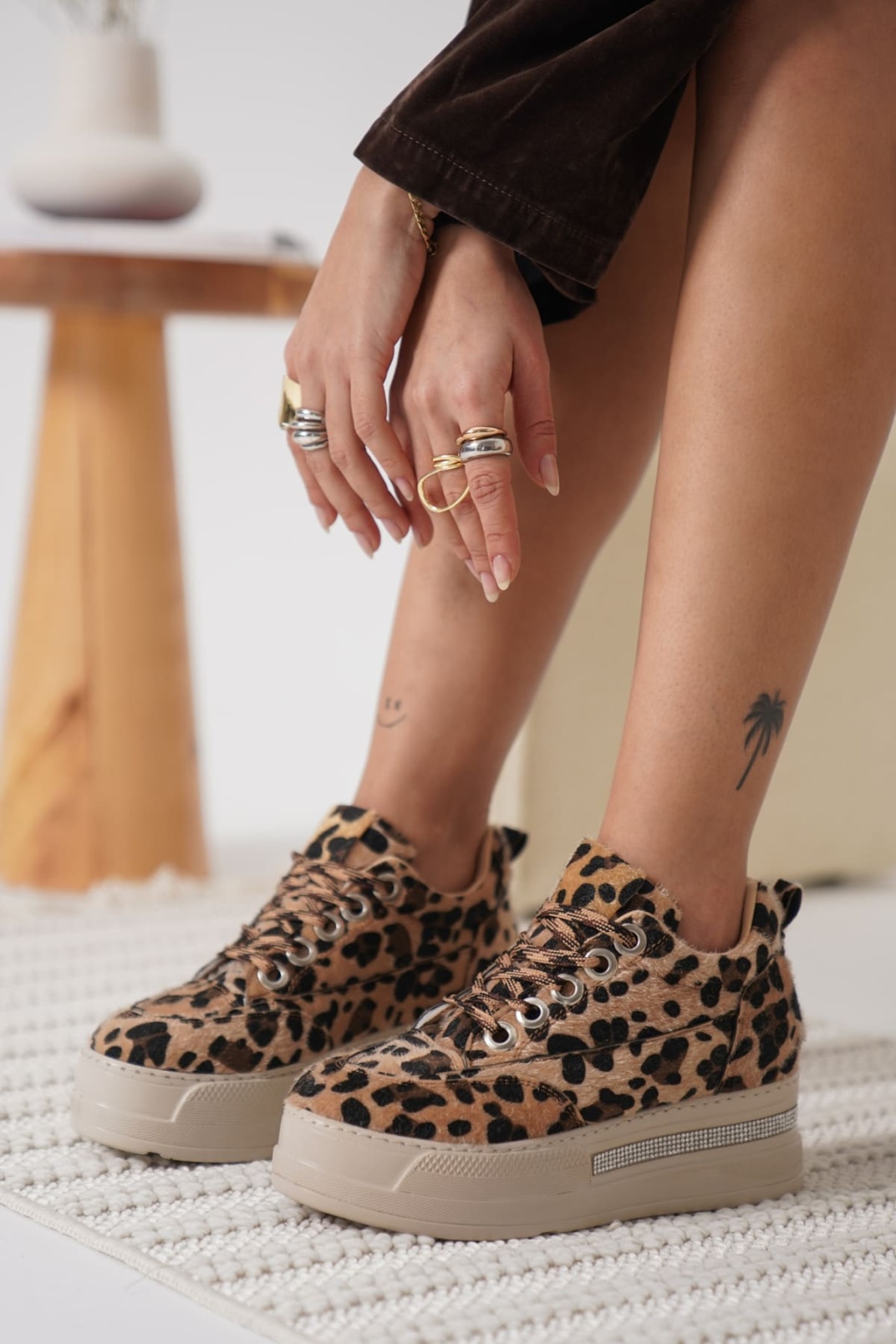 Kadın Leopar Desenli Gizli Topuklu Sneaker TR04MS01E