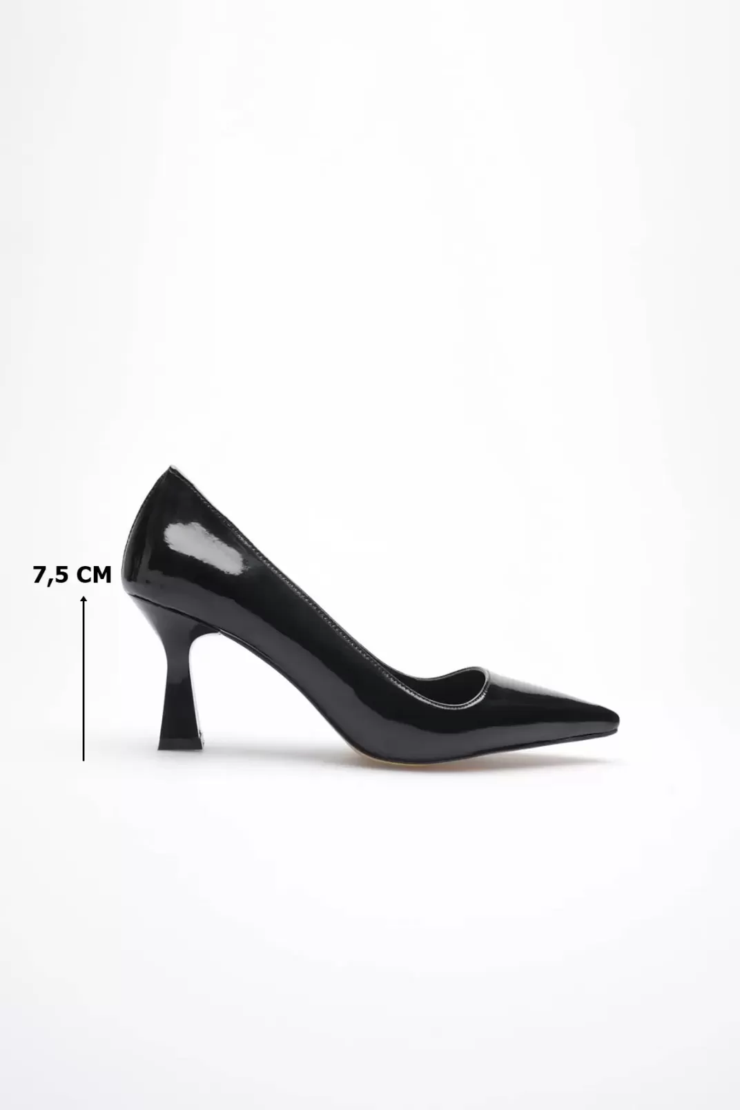 Siyah Rugan Sivri Burun Orta Topuklu Kadın Stiletto TR20MS02E