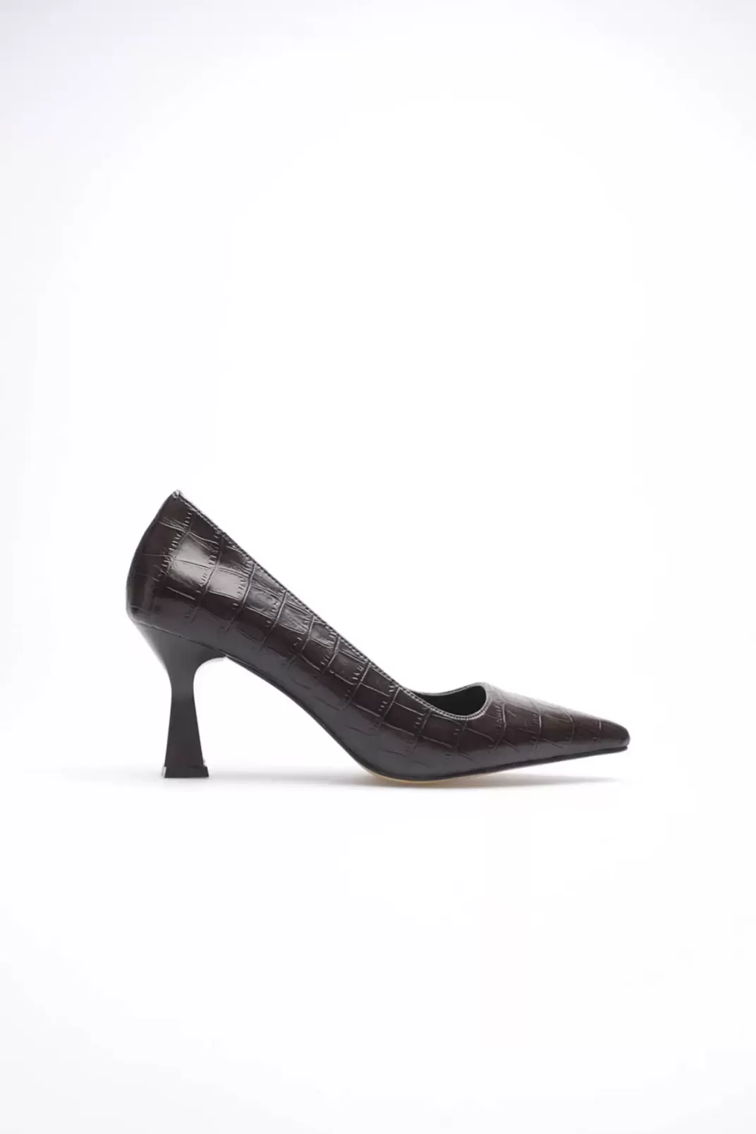 Acı Kahve Kroko Sivri Burun Orta Topuklu Kadın Stiletto TR20MS02G