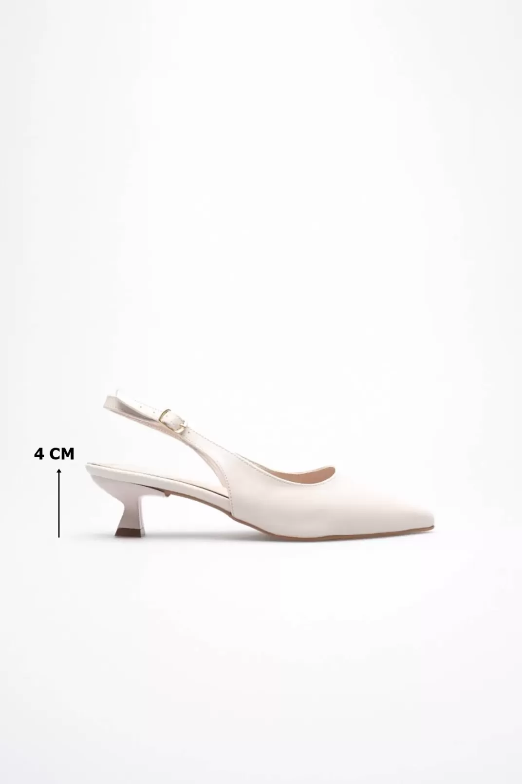 Kadın Bej Sivri Burun Slingback Kısa Topuklu Ayakkabı TR20MS04B