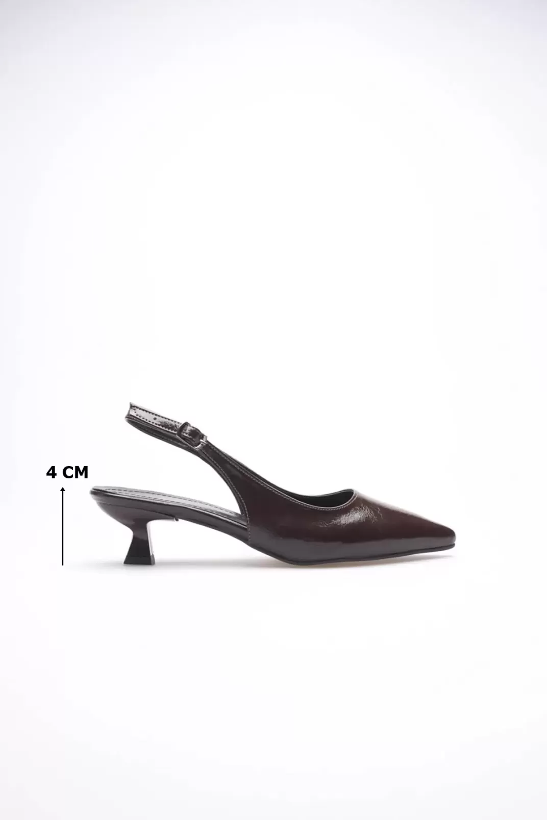 Kadın Acı Kahve Kırışık Rugan Sivri Burun Slingback Kısa Topuklu Ayakkabı TR20MS04D