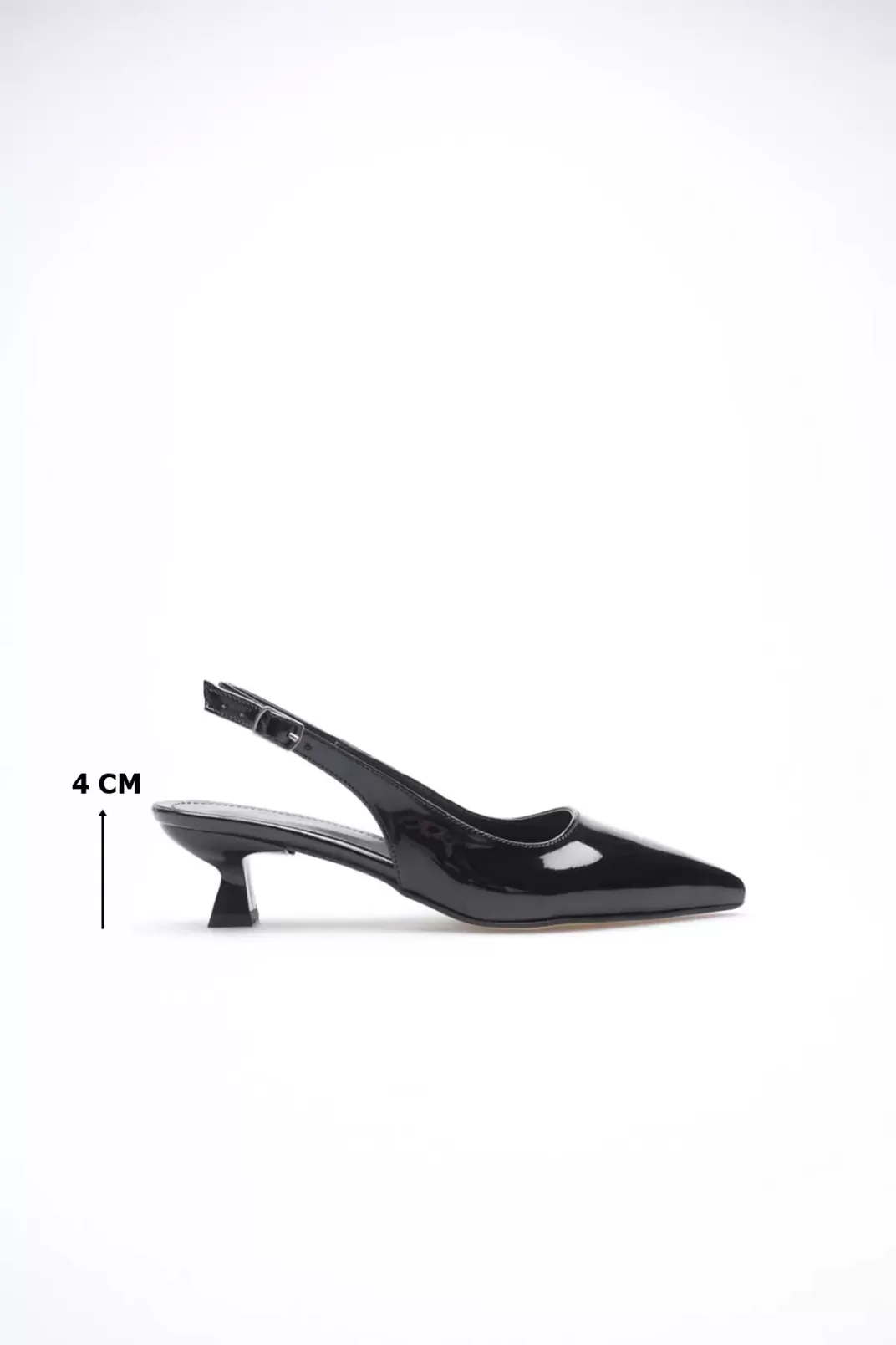 Kadın Siyah Rugan Sivri Burun Slingback Kısa Topuklu Ayakkabı TR20MS04E