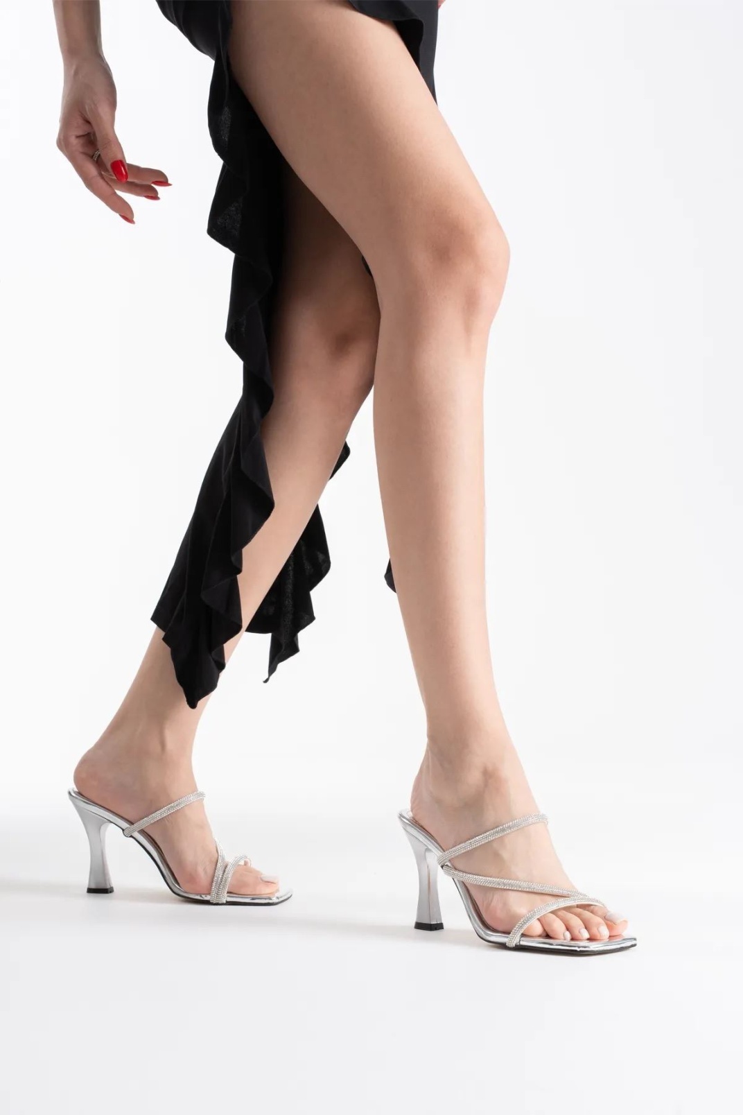 Gümüş Kadın Taşlı Topuklu Terlik TR20MY04F