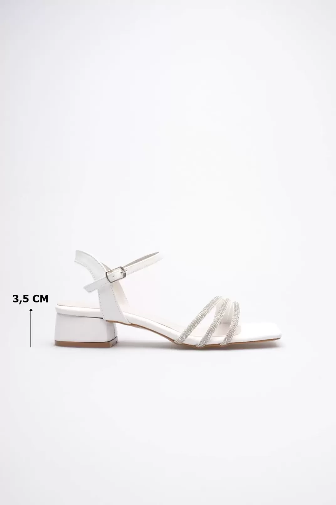 Kadın Beyaz Taş Detaylı Kalın Topuklu Şık Sandalet TR20MY26B