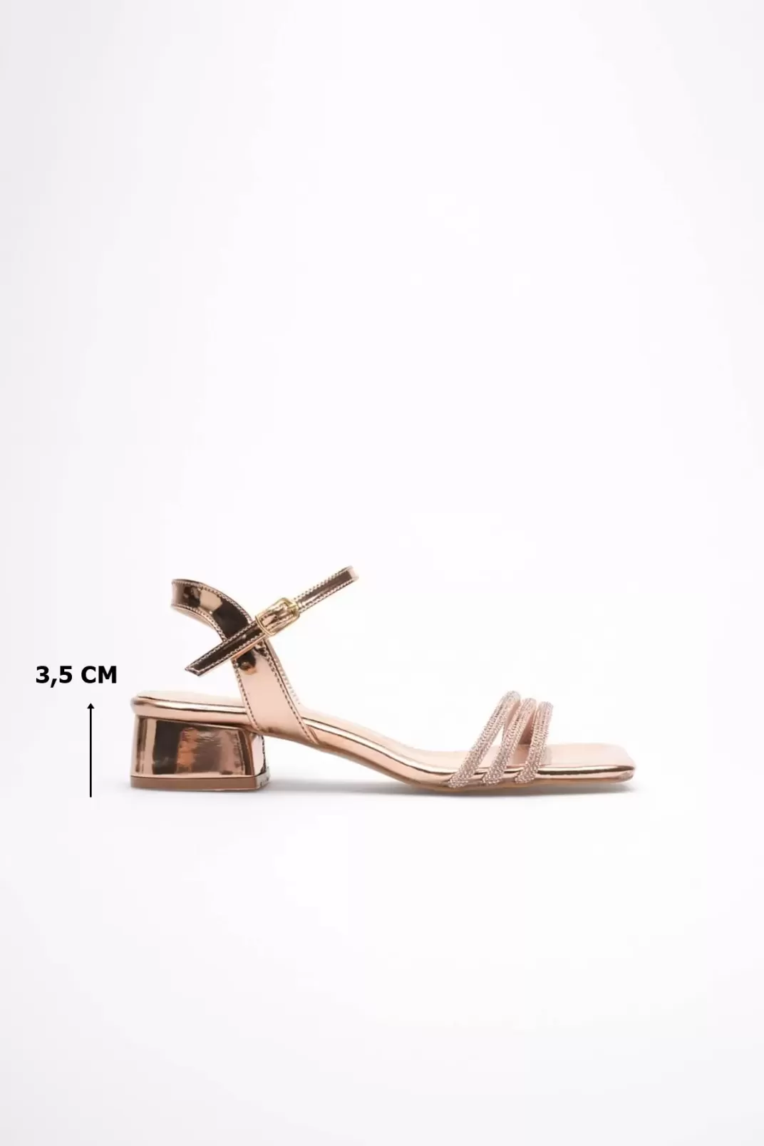 Kadın Rose Gold Taş Detaylı Kalın Topuklu Şık Sandalet TR20MY26F
