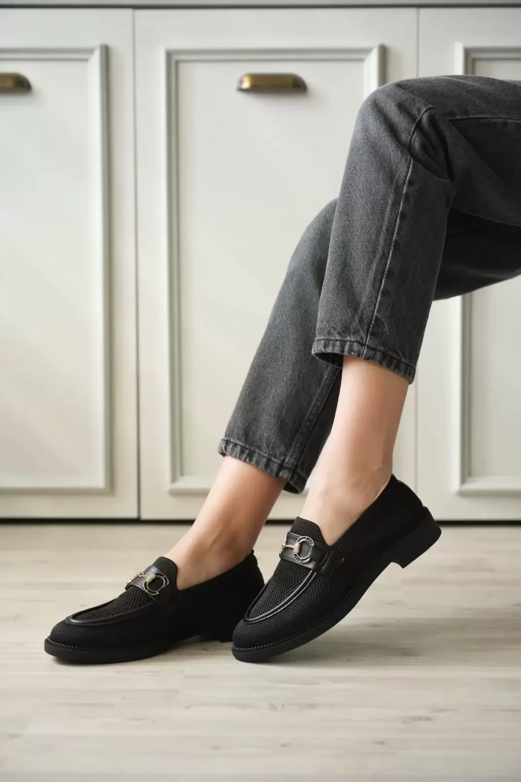 Siyah Kadın Loafer Metal Tokalı Rahat Günlük Ayakkabı TR30MS02A