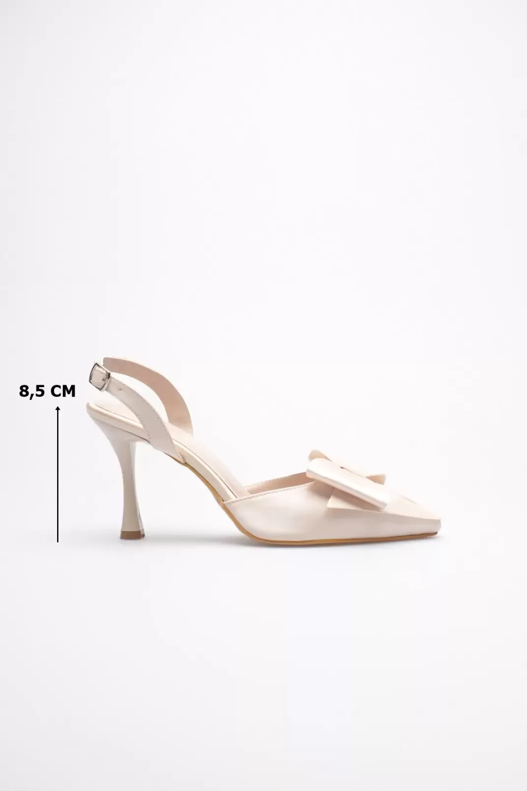 Kadın Bej Fiyonklu Saten Slingback Topuklu Ayakkabı TR40MS01B