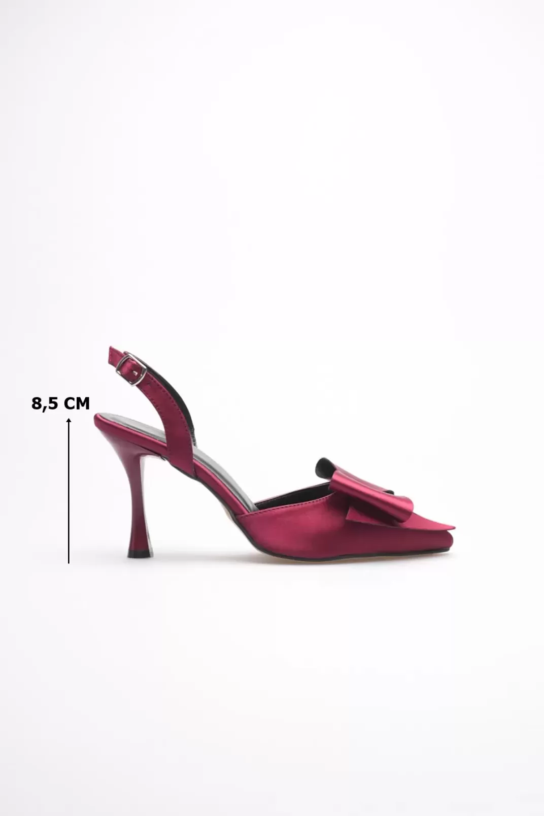 Kadın Bordo Fiyonklu Saten Slingback Topuklu Ayakkabı TR40MS01D