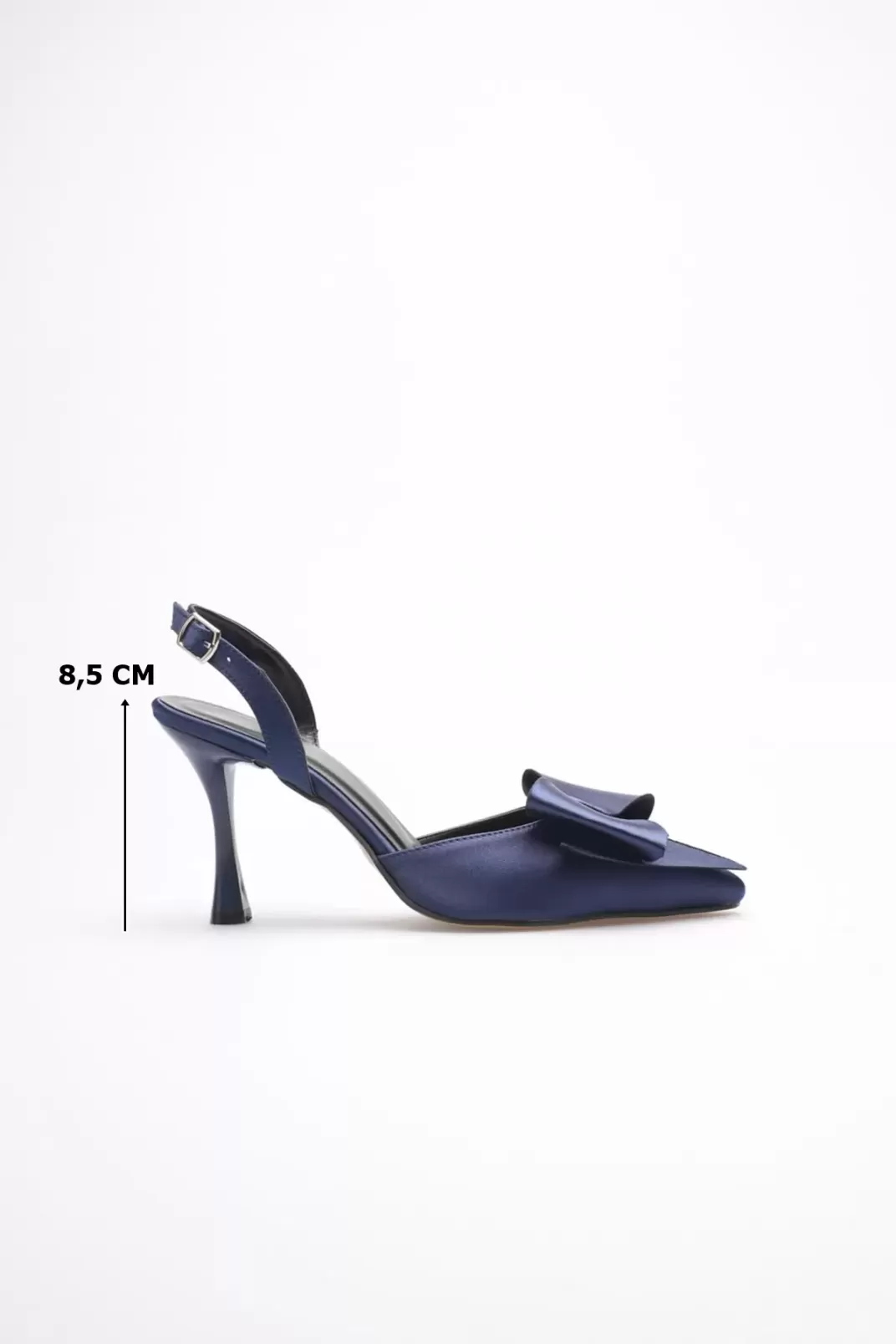 Kadın Lacivert Fiyonklu Saten Slingback Topuklu Ayakkabı TR40MS01E