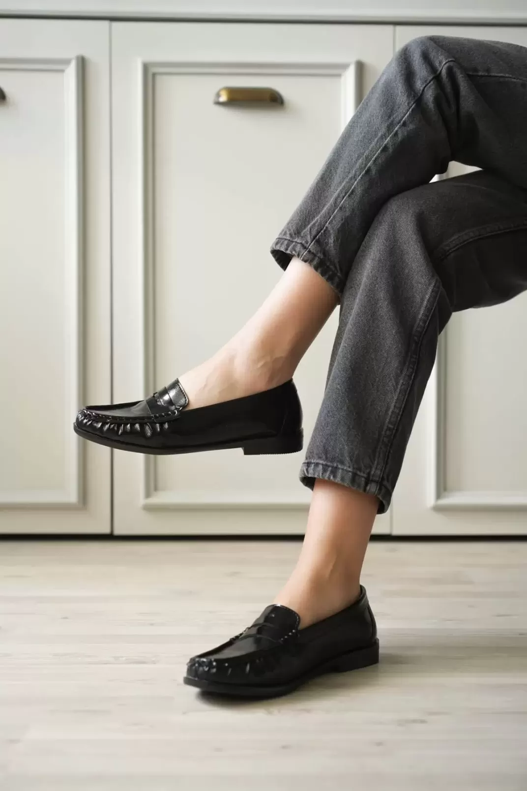 Siyah Parlak Deri Görünümlü Penny Loafer TR88MS02A