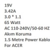 Sprange SR-L17 ACER 19V 3.42A 3.0*1.1mm 65W Laptop Adaptör Şarj Aleti