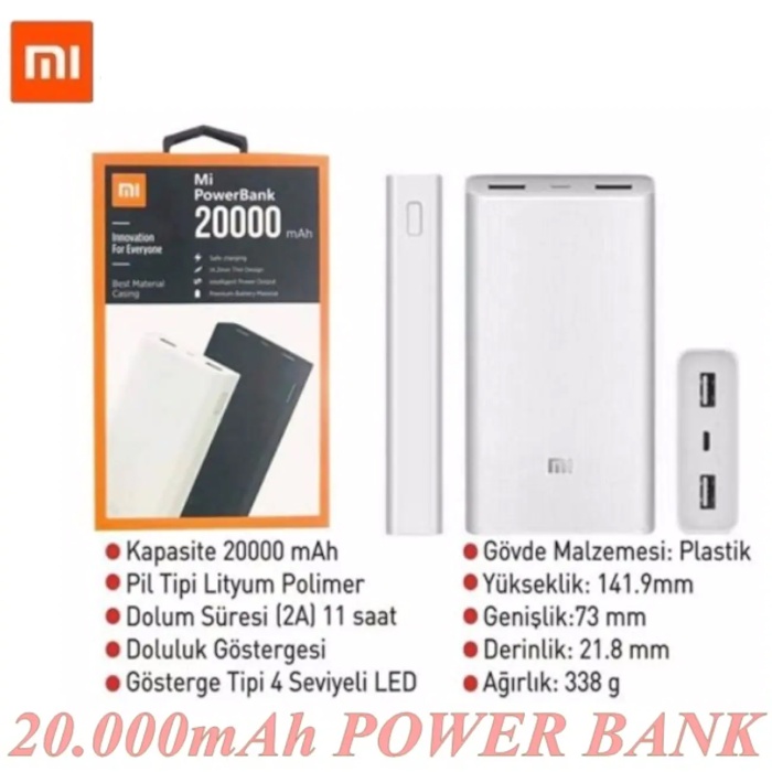 Mi 20000mAh Yeni Nesil Portable Fast Charger Taşınabilir PowerBank ( Mi Logolu )