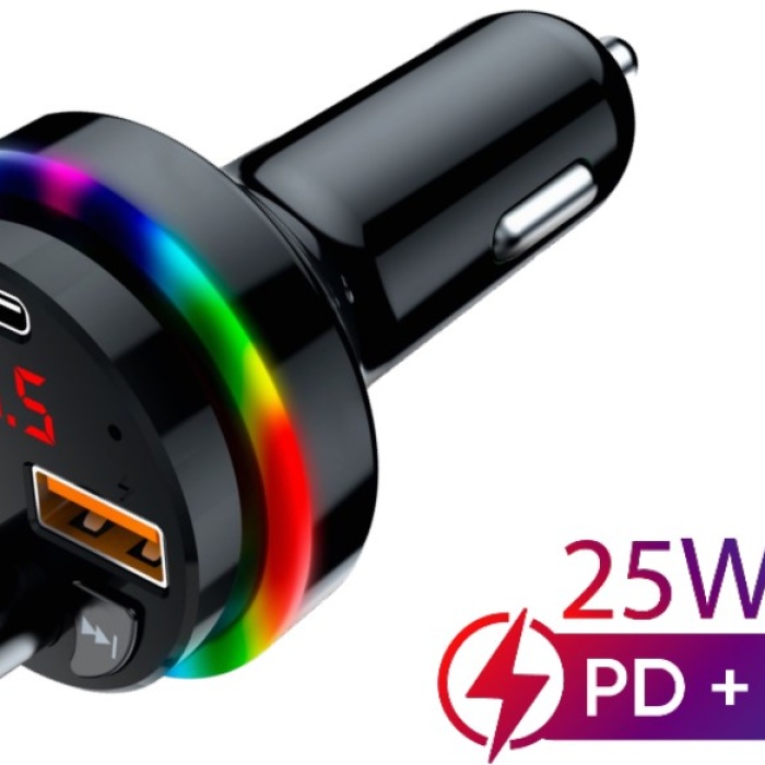 Concord SFT-1 Bluetooth Görüşme ve Müzik RGB Fm Transmitter 25W QC 3.0 PD + 3.1A Çift USB Şarj