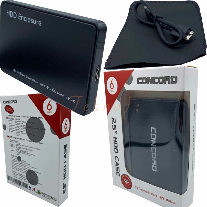 Concord C-855 USB 3.0 6Gbps 2.5 inch Sata SSD/HDD Harddisk Kutusu Beyaz
