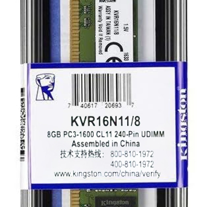 Kingston KVR16N11/8 8GB 1600MHz DDR3 CL11 PC Masaüstü RAM -Kutulu