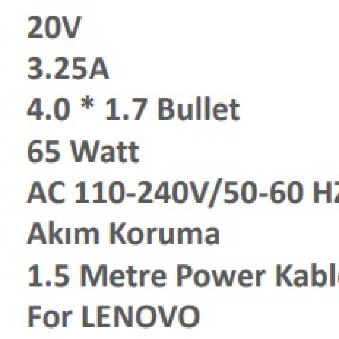 Sprange SR-L16 LENOVO 20V 3.25A 4.0*1.7mm 65W Laptop Adaptör Şarj Aleti