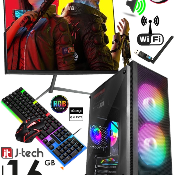 J-TECH R287 i3 2100 3.10Ghz 16GB RAM 256GB SSD 19 inç FHD Monitör  Wi-Fi Masaüstü Bilgisayar