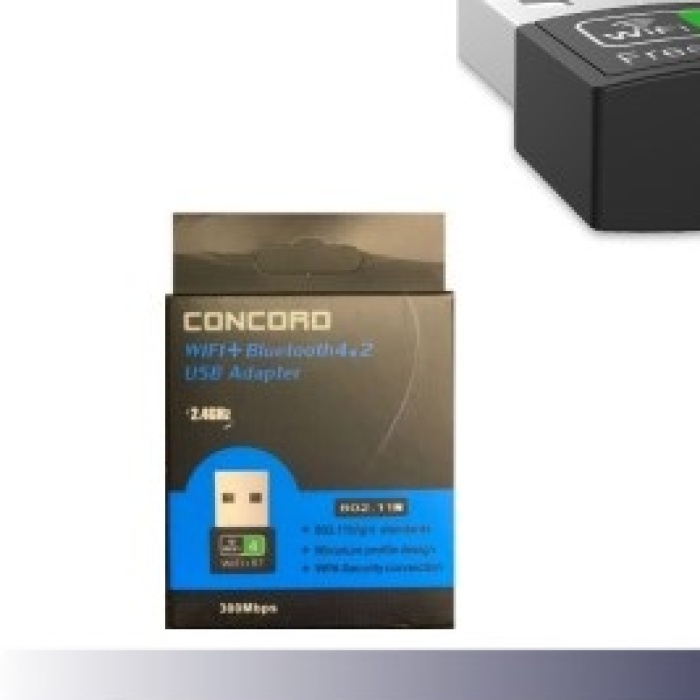 Concord W-5 Mini Wi-Fi+Bluetooth V5 Adaptör 300Mbps Free Driver N / G / B Kablosuz Alıcı