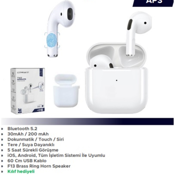 Concord AP3 Range Bass Dokunmatik Touch Siri TWS Bluetooth 5.2 Kablosuz Kulaklık