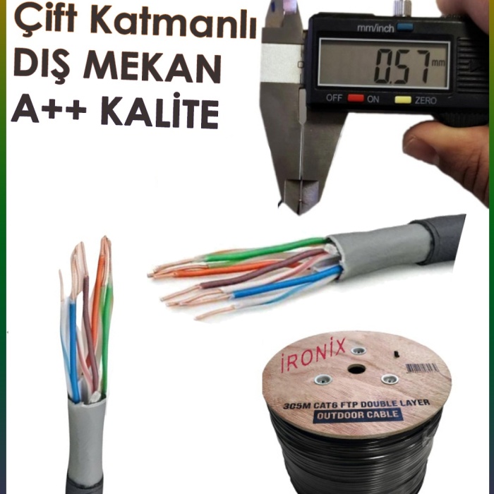 İronix Outdoor 305 Metre CAT6 FTP Çift Katmanlı Dış Ortam Network İnternet Kablosu