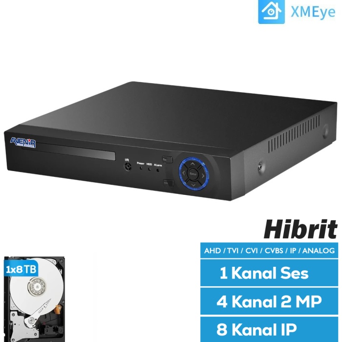 Avenir AV-TC04S 4 Kanal 5IN1 XMeye H.265 Full HD 1080P Hibrit DVR Kayıt Cihazı