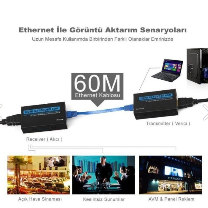 Concord HDE Hdtv Extender HD 4K HDMI to CAT5-CAT6 Extender 60 Metre Uzatıcı