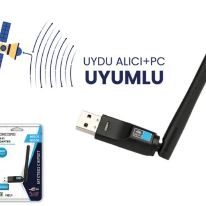 Concord W-7 300MBPS USB Antenli Uydu Alıcılı+ Pc Wifi Kablosuz Alıcı Adaptör MTK7601 Chipset WLAN