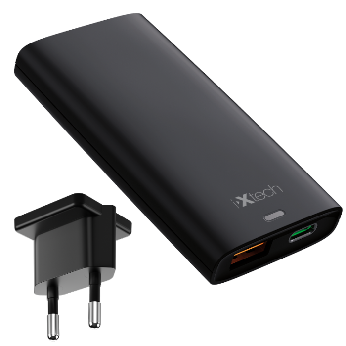 ixtech Ix-HC8 65W Type-C ve Usb Çift Port Ultra İnce Seyahat Tipi Hızlı Şarj Adaptörü