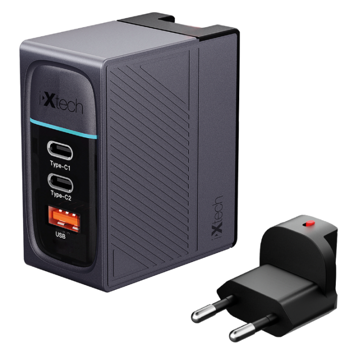 ixtech Ix-HC5 100W Type-C ve Usb Üç Portlu Seyahat Tipi Hızlı Şarj Adaptörü